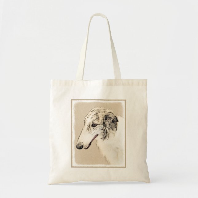 Borzoi (Silver Brindle) Painting Original Dog Art Tote Bag (Front)