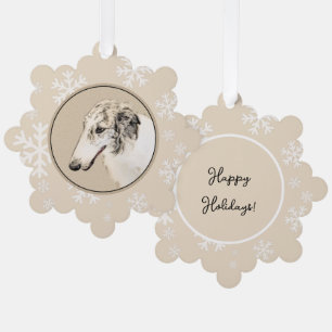 Borzoi (Silver Brindle) Painting Original Dog Art Tree Decoration Card