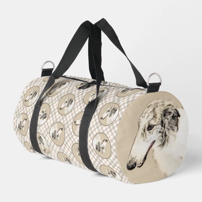 Borzoi Silver Brindle Painting Wolfhound Dog Art Duffle Bag (Left Corner)