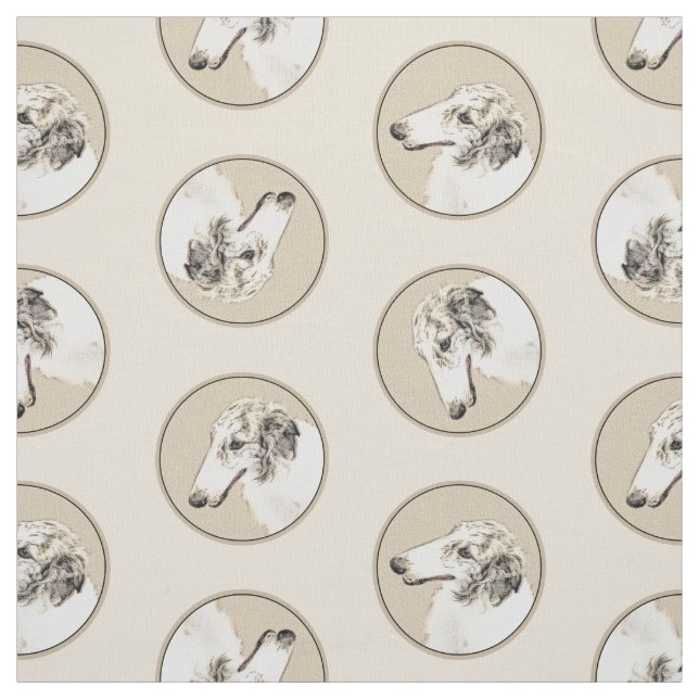 Borzoi Silver Brindle Painting Wolfhound Dog Art Fabric (Swatch)