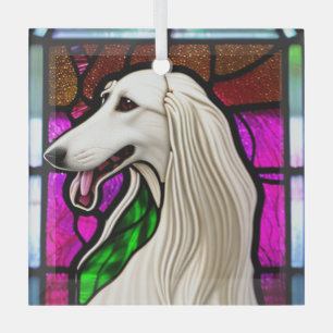 Borzoi "Stained Glass" Glass Tree Decoration