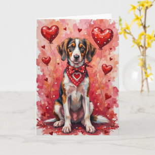 Borzoi Valentine Dog Sitting with Hearts Red Card