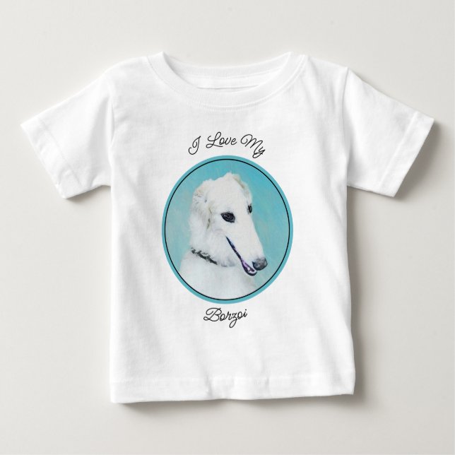 Borzoi (White) Painting - Cute Original Dog Art Baby T-Shirt (Front)
