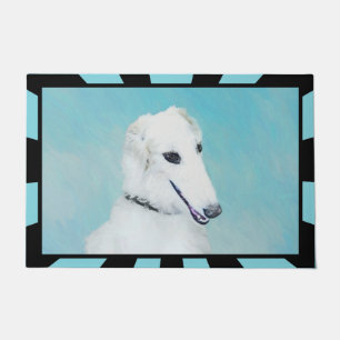Borzoi (White) Painting - Cute Original Dog Art Doormat