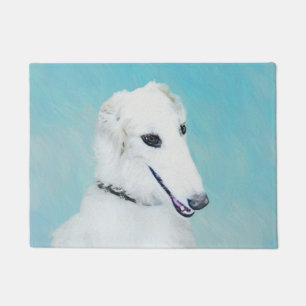Borzoi (White) Painting - Cute Original Dog Art Doormat