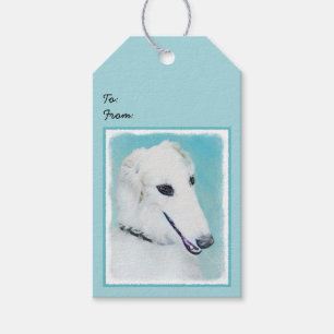 Borzoi (White) Painting - Cute Original Dog Art Gift Tags