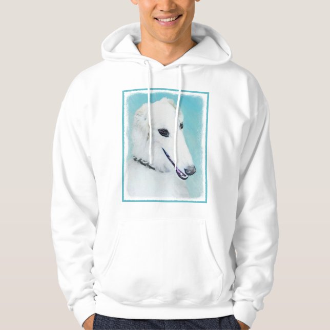 Borzoi (White) Painting - Cute Original Dog Art Hoodie (Front)
