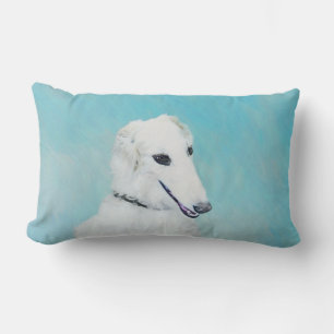 Borzoi (White) Painting - Cute Original Dog Art Lumbar Cushion