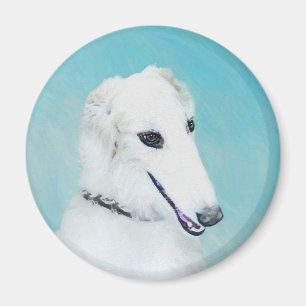 Borzoi (White) Painting - Cute Original Dog Art Magnet