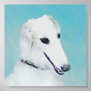 Borzoi (White) Painting - Cute Original Dog Art Poster