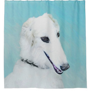 Borzoi (White) Painting - Cute Original Dog Art Shower Curtain