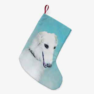 Borzoi (White) Painting - Cute Original Dog Art Small Christmas Stocking