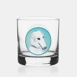 Borzoi (White) Painting - Cute Original Dog Art Whiskey Glass