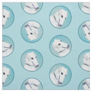 Borzoi White Painting Russian Wolfhound Dog Art Fabric