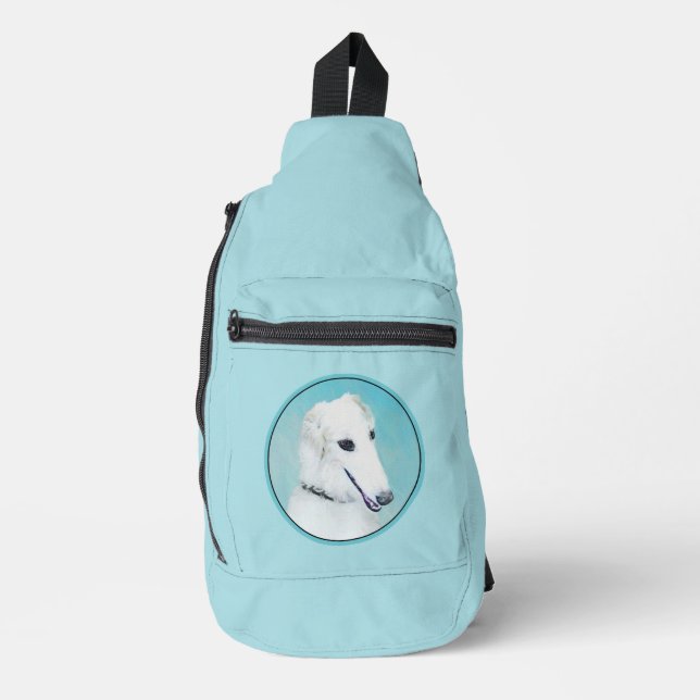 Borzoi White Painting Russian Wolfhound Dog Art Sling Bag (Front)