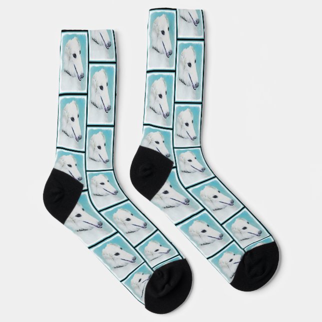Borzoi White Painting Russian Wolfhound Dog Art Socks (Right)