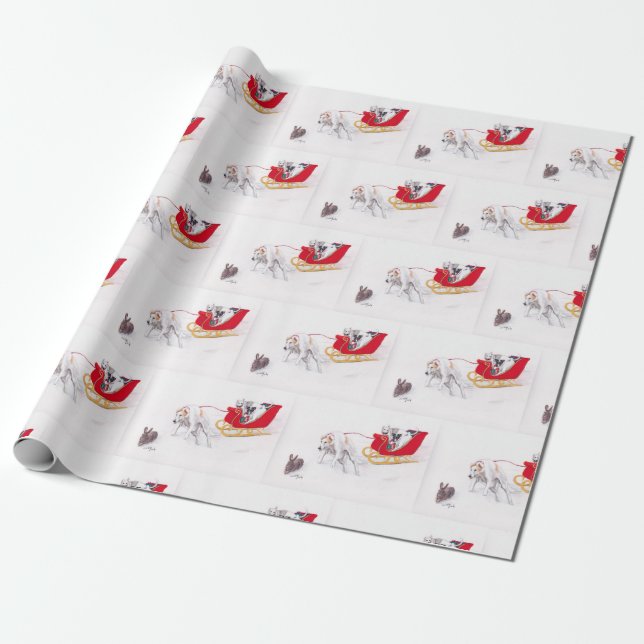 Borzoi  Wolfhound Dog Art Christmas Wrapping Paper (Unrolled)