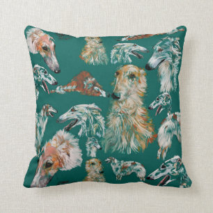 Borzois on Teal Cushion