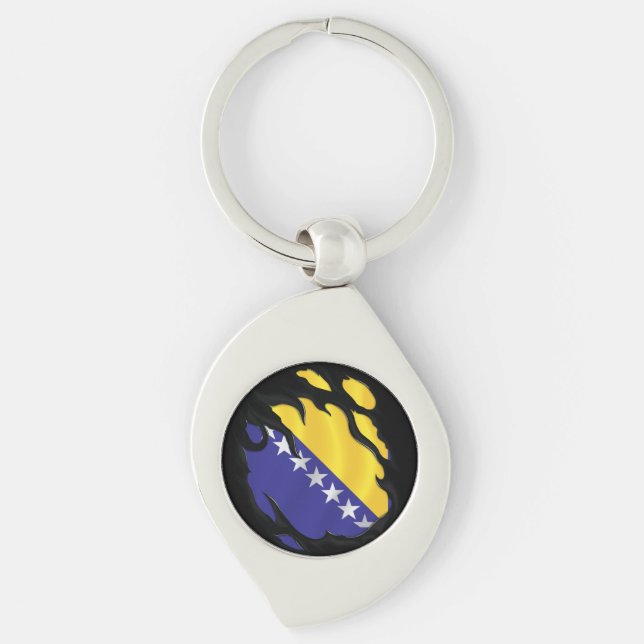 Bosnia And Herzegovina Ripped Flag Key Ring (Front)