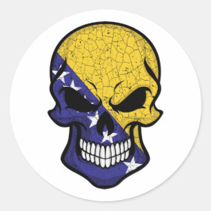Bosnia and Herzegovina Smiling Skull Flag Classic Round Sticker