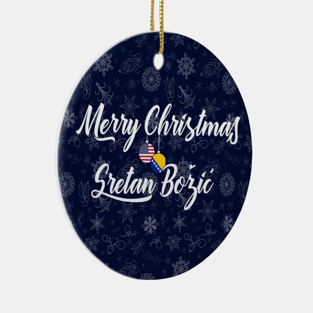 Bosnia and Herzegovina USA Bilingual Christmas Ceramic Ornament (Right)