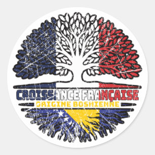 Bosnia Bosnian French France Tree Roots Flag Classic Round Sticker