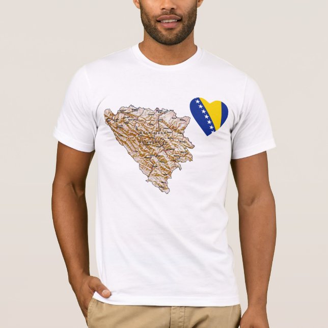 Bosnia Herzegovina Flag Heart and Map T-Shirt (Front)