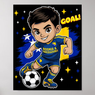 Bosnia-herzegovina Kid Goal Cartoon Bosnia Flag Bo Poster