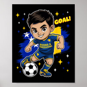 Bosnia-herzegovina Kid Goal Cartoon Bosnia Flag Bo Poster