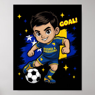 Bosnia-herzegovina Kid Goal Cartoon Bosnia Flag Bo Poster