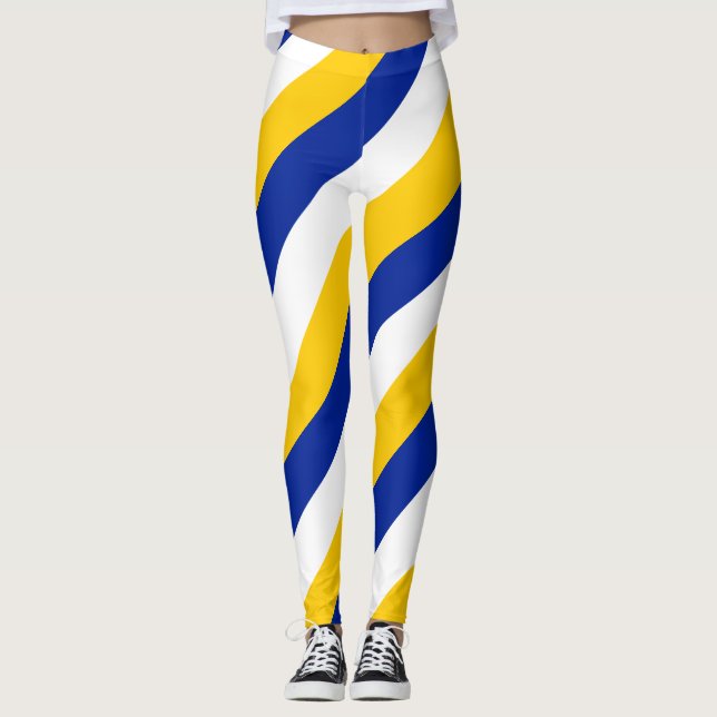 Bosnia National Flag Colours Diagonal Striped Leggings (Front)