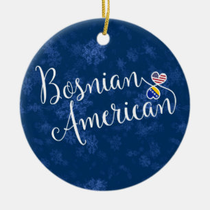 Bosnian American Hearts, Christmas Tree Ornament, Ceramic Ornament