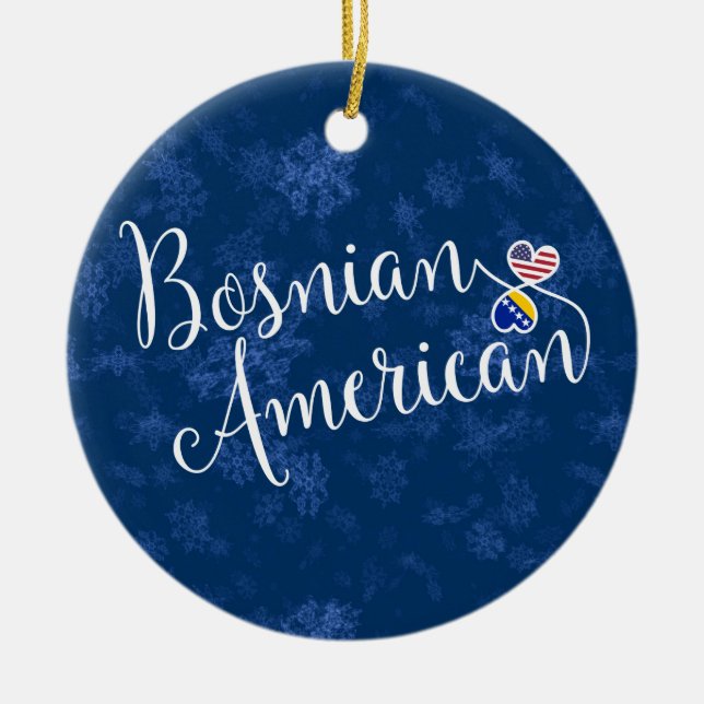 Bosnian American Hearts, Christmas Tree Ornament, Ceramic Ornament (Front)