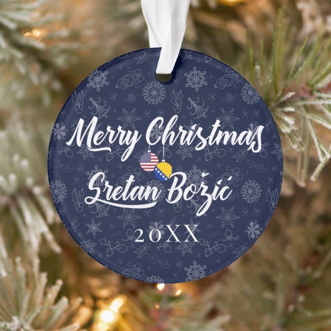 Bosnian American With Custom Year Bilingual Ornament (Tree)