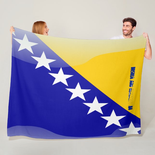 Bosnian flag fleece blanket (In Situ)