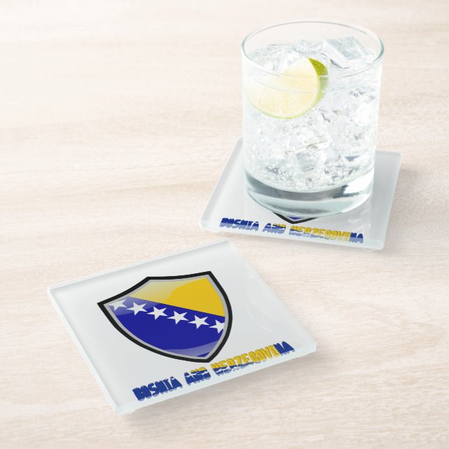 Bosnian flag glass coaster (Angled)