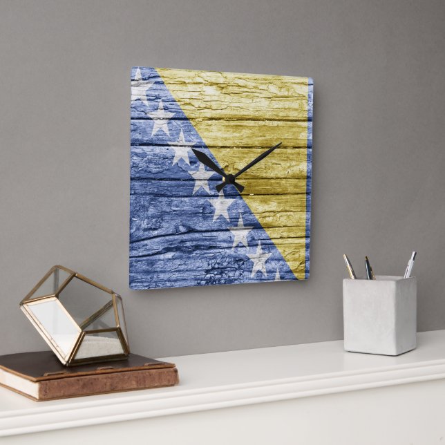 Bosnian wooden flag square wall clock (Office)