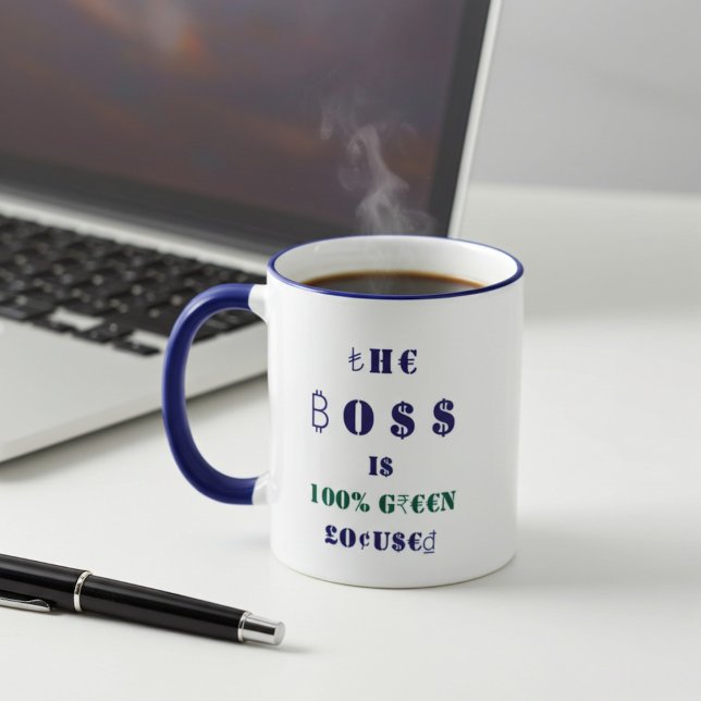 Boss and International Currency 100% Green Focused Mug (Coffee and finance with the boss)