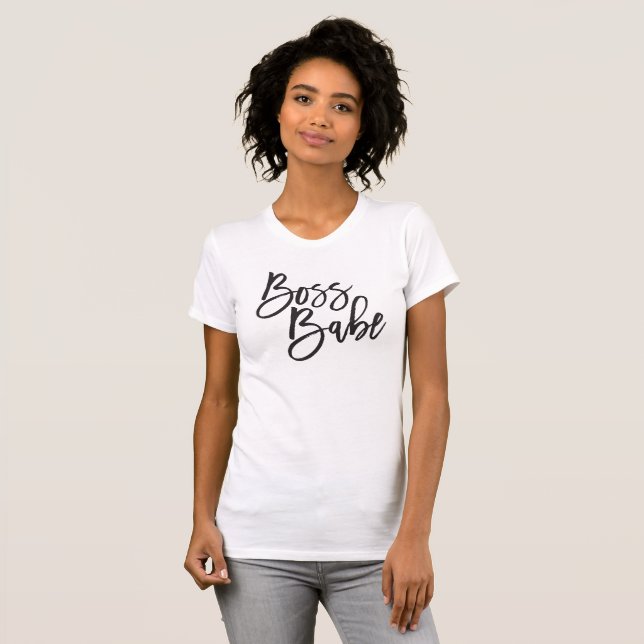 BOSS BABE black minimal script trendy work quote T-Shirt (Front Full)