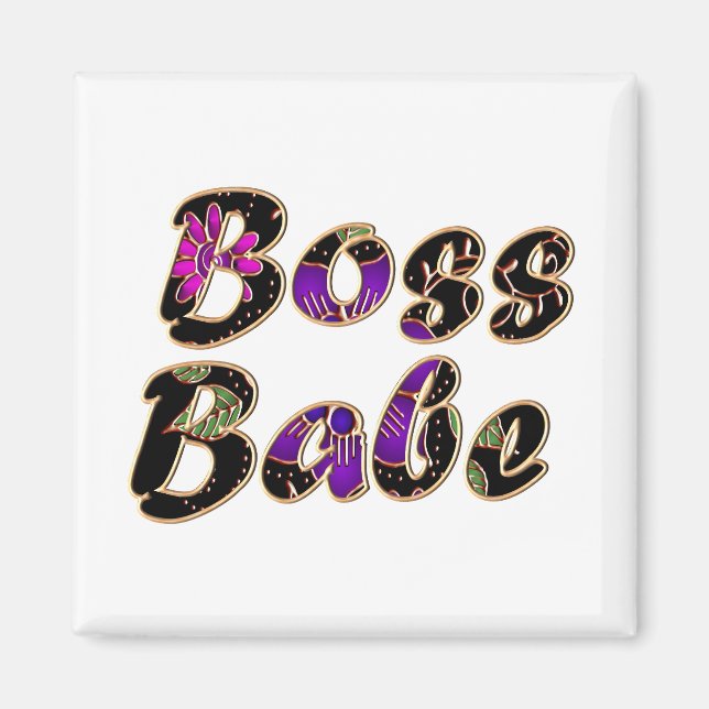 Boss Babe in Black Floral Magnet (Front)