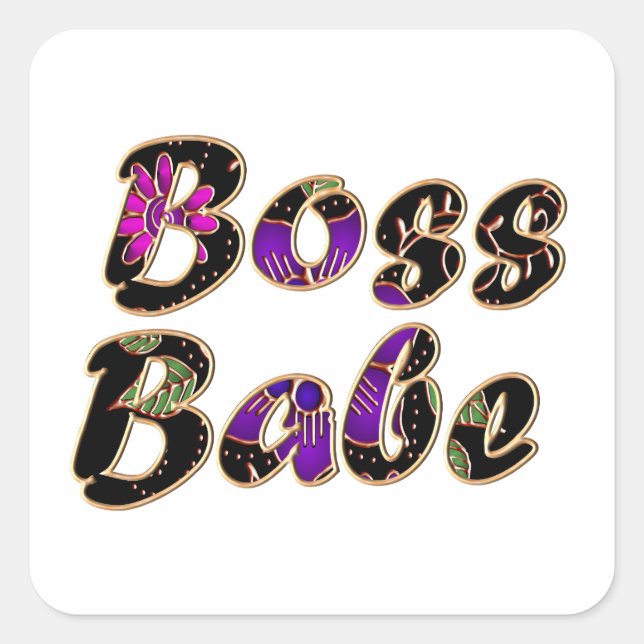 Boss Babe in Black Floral Square Sticker (Front)