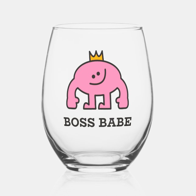 Boss Babe Stemless Wine Glass – Pink Crown Power (Front)