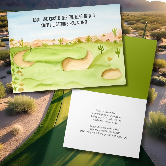 Boss Birthday Desert Golf Course Watercolor Card (Creator Uploaded)