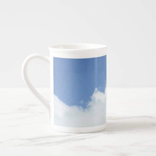 Boss Birthday Fluffy Clouds in Blue Sky Bone China Mug (Left)