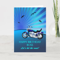 Boss Birthday Motorbike Sunset Card