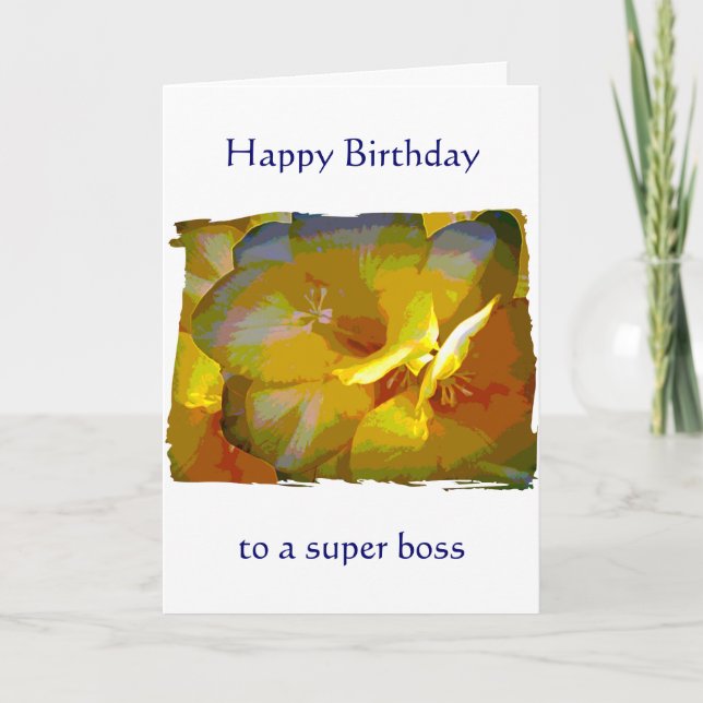 Boss Birthday Yellow Freesia Card (Front)