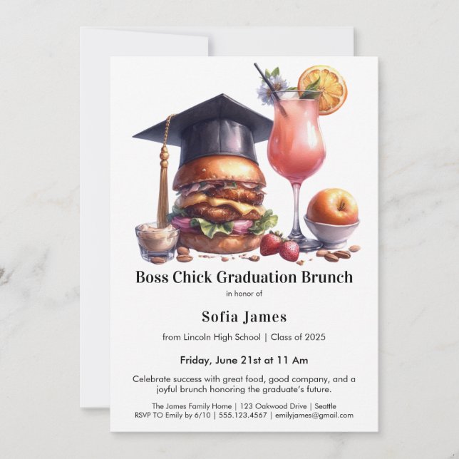 Boss Chick Graduation Brunch & BBQ Invitation (Front)