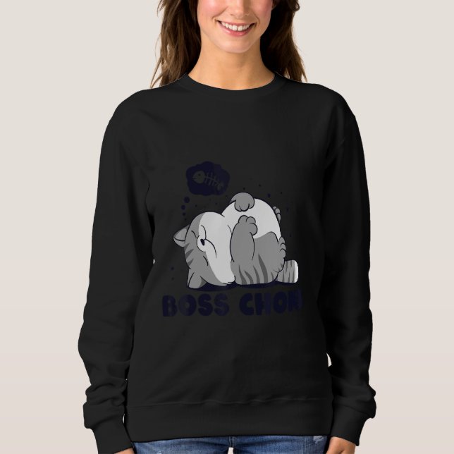 Boss Chonk Lazy Sleeping Fat Cat  Meme Design Sweatshirt (Front)