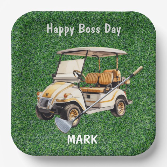 Boss Day with golf cart for Golfer  Paper Plate (Front)