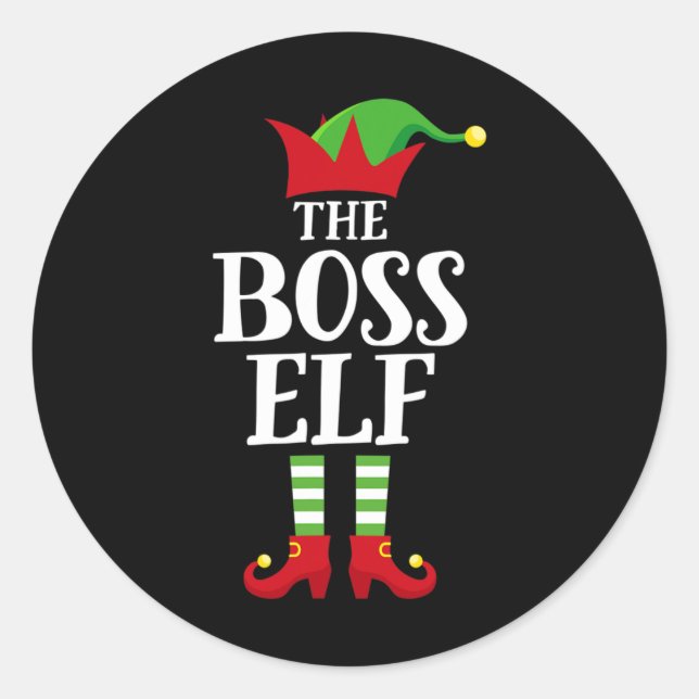 Boss Elf Family Matching Christmas Group Elf Pajam Classic Round Sticker (Front)